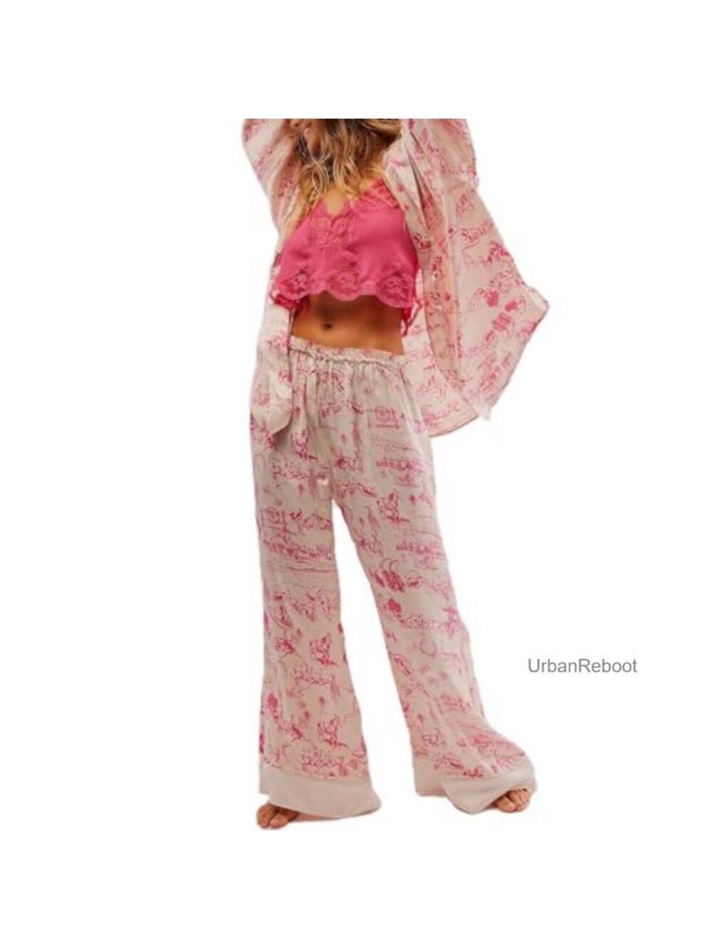 Women Satin Pajama Set Floral 2 Piece Lounge Set Button Down Long Sleeve Wide